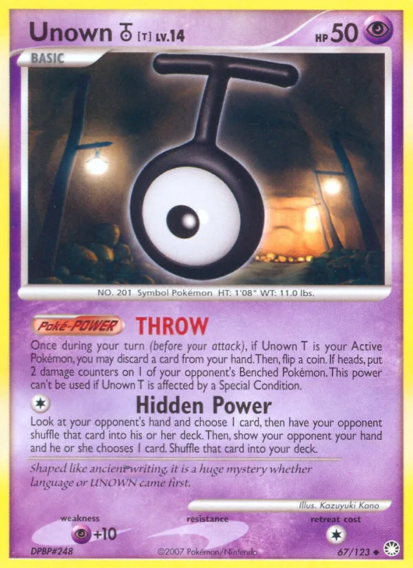 Carta Unown T, número 67/123 da coleção Tesouros Misteriosos