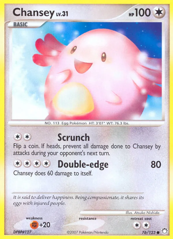 Carta Chansey, número 76/123 da coleção Tesouros Misteriosos