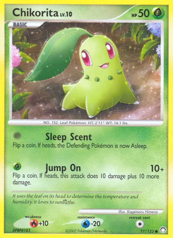 Carta Chikorita, número 77/123 da coleção Tesouros Misteriosos