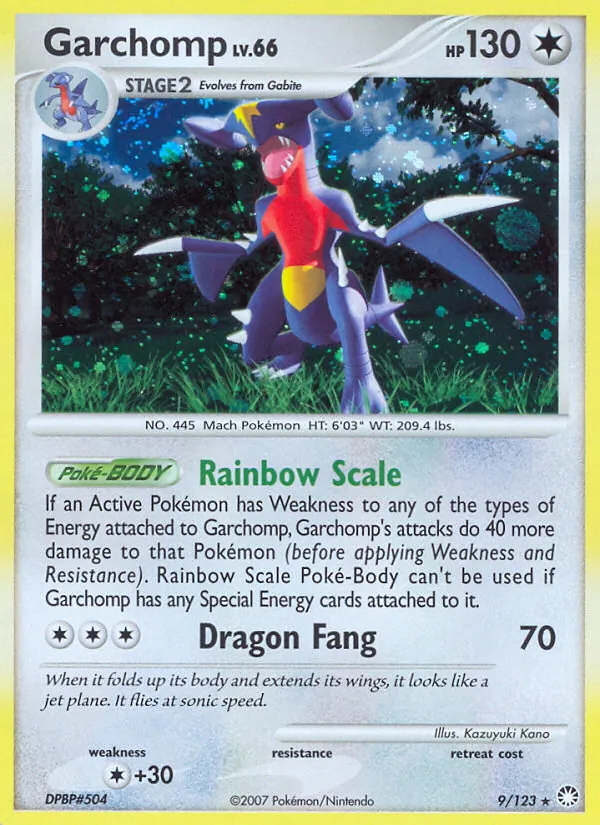 Carta Garchomp, número 9/123 da coleção Tesouros Misteriosos