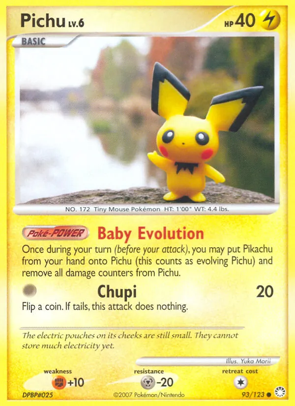 Carta Pichu, número 93/123 da coleção Tesouros Misteriosos