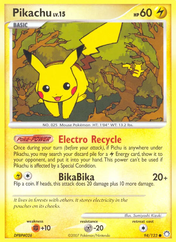 Carta Pikachu, número 94/123 da coleção Tesouros Misteriosos