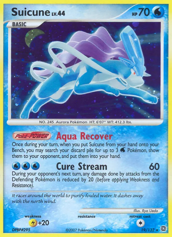 Carta Suicune, número 19/132 da coleção Maravilhas Secretas