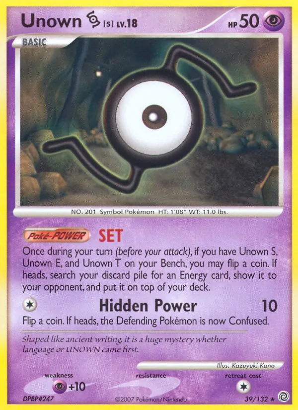 Carta Unown S, número 39/132 da coleção Maravilhas Secretas