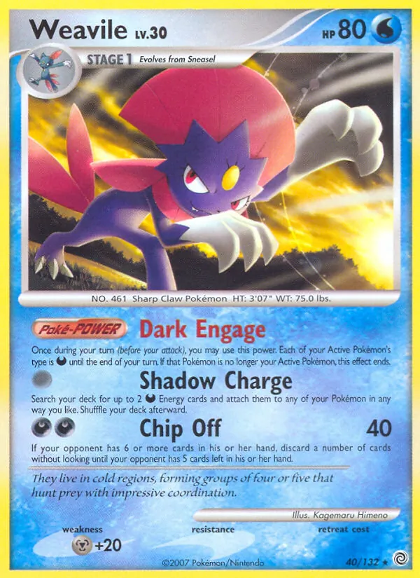 Carta Weavile, número 40/132 da coleção Maravilhas Secretas
