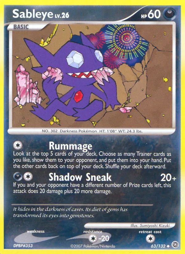 Carta Sableye, número 63/132 da coleção Maravilhas Secretas