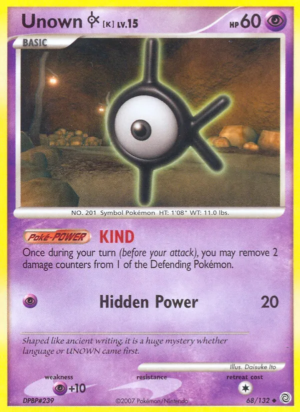 Carta Unown K, número 68/132 da coleção Maravilhas Secretas