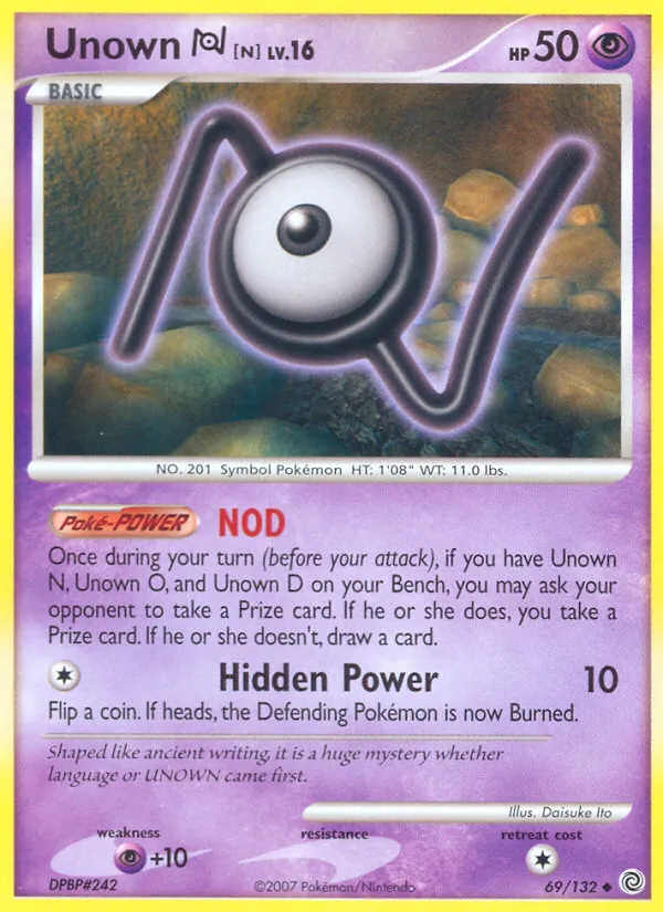 Carta Unown N, número 69/132 da coleção Maravilhas Secretas