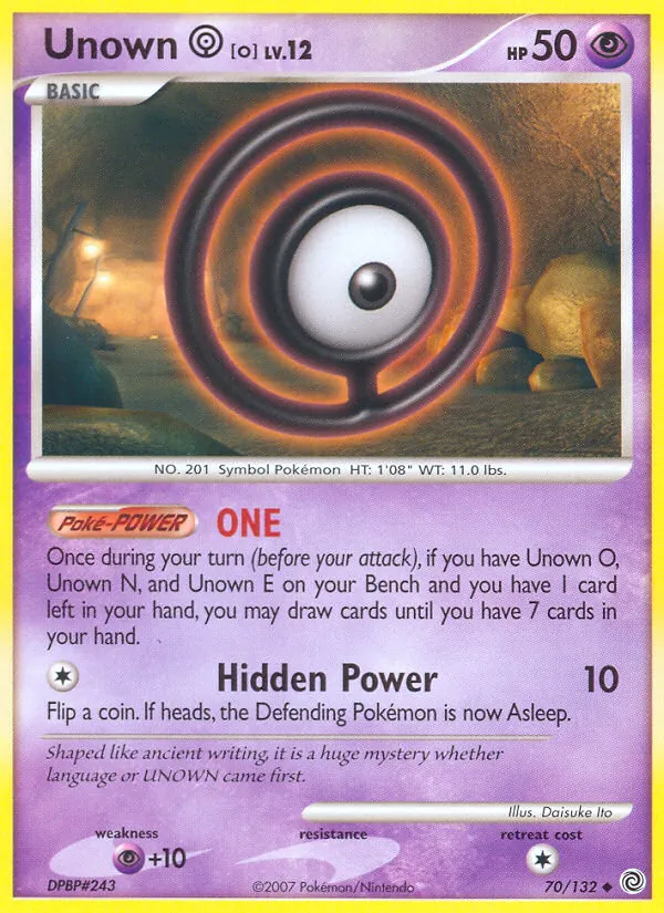 Carta Unown O, número 70/132 da coleção Maravilhas Secretas