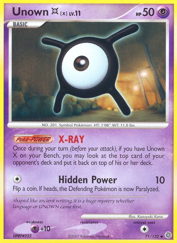 Carta Unown X, número 71/132 da coleção Maravilhas Secretas