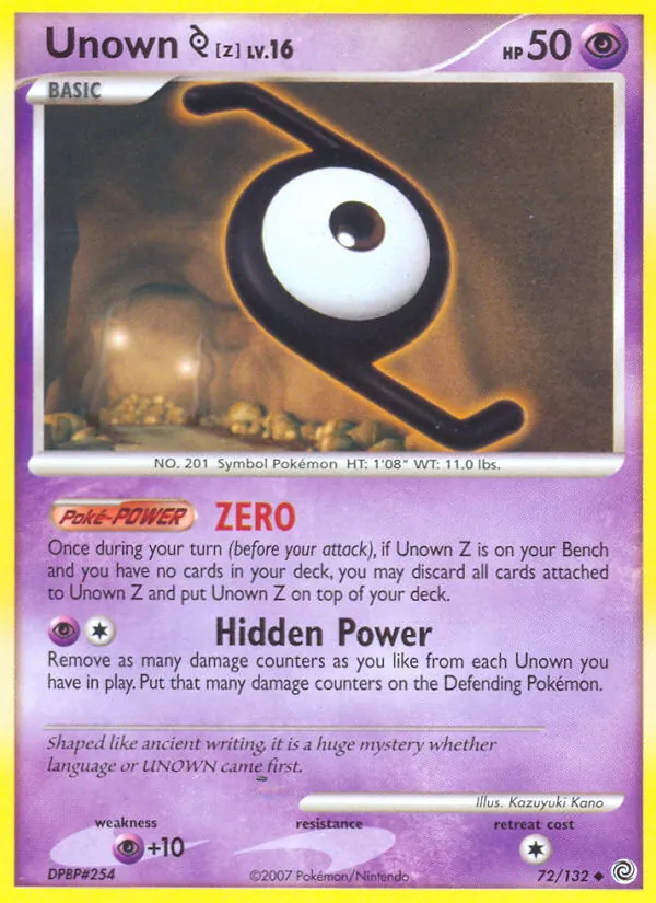 Carta Unown Z, número 72/132 da coleção Maravilhas Secretas