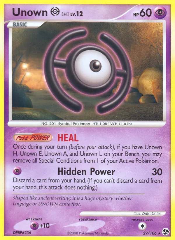 Carta Unown H, número 29/106 da coleção Great Encounters
