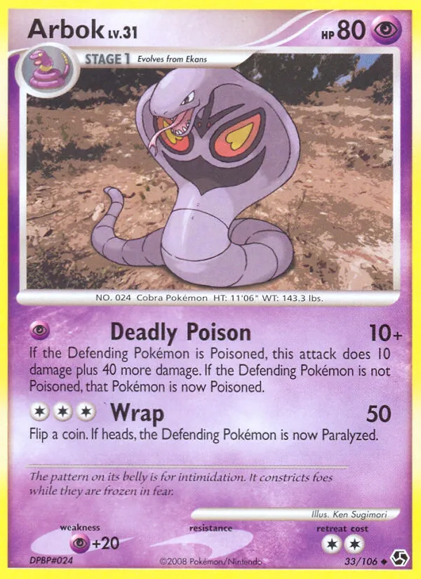 Carta Arbok, número 33/106 da coleção Great Encounters