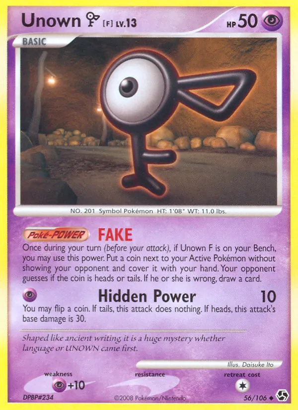 Carta Unown F, número 56/106 da coleção Great Encounters