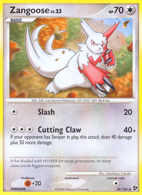 Carta Zangoose, número 59/106 da coleção Great Encounters