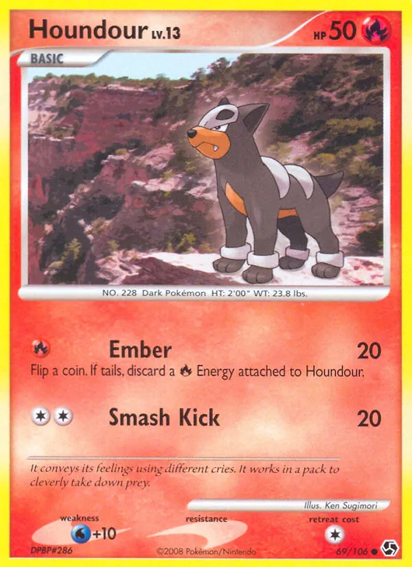 Carta Houndour, número 69/106 da coleção Great Encounters