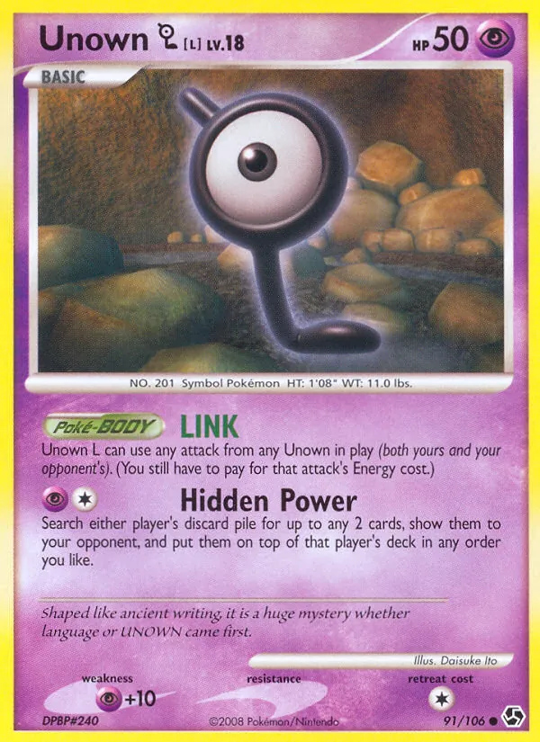 Carta Unown L, número 91/106 da coleção Great Encounters