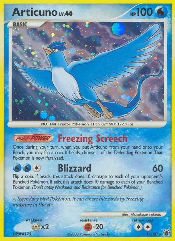 Carta Articuno, número 1/100 da coleção Majestic Dawn