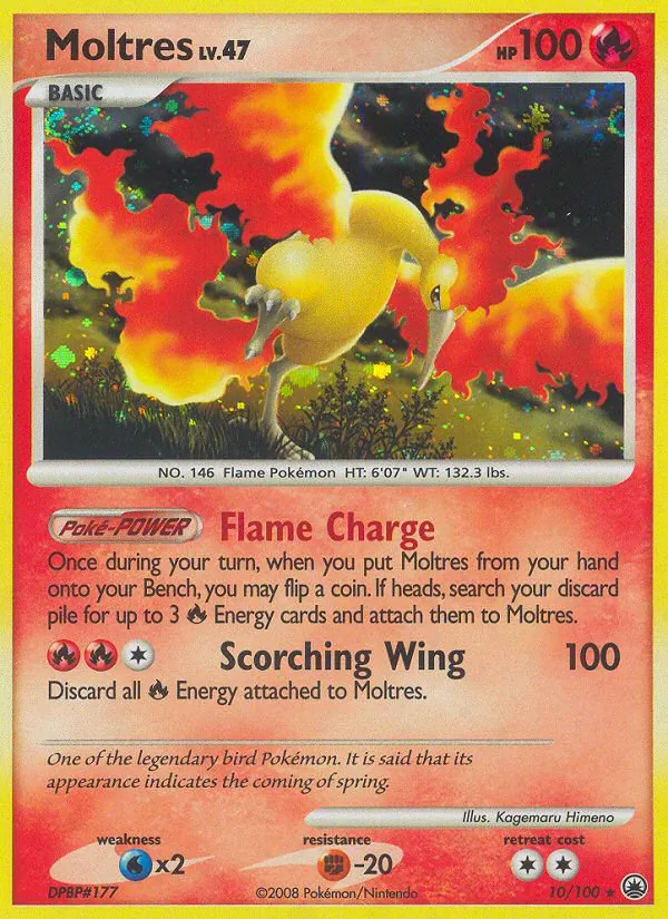 Carta Moltres, número 10/100 da coleção Majestic Dawn