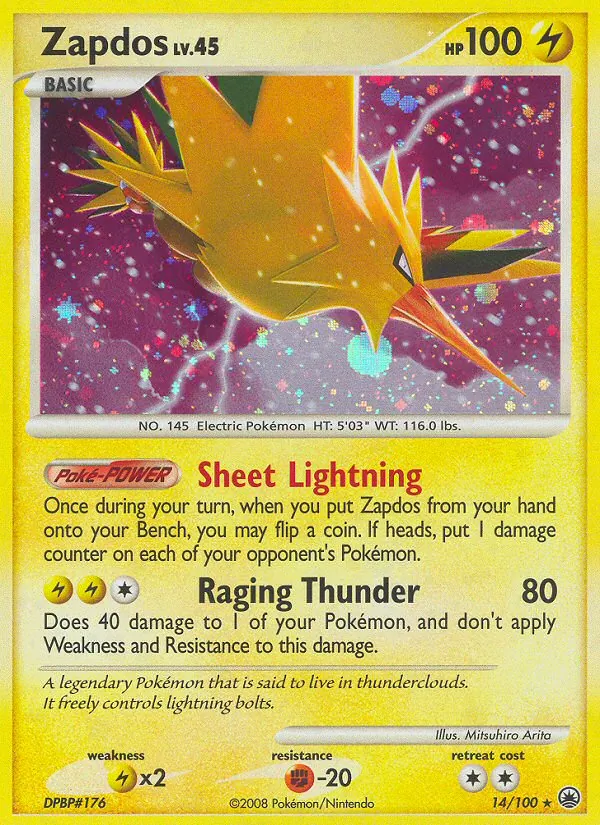 Carta Zapdos, número 14/100 da coleção Majestic Dawn