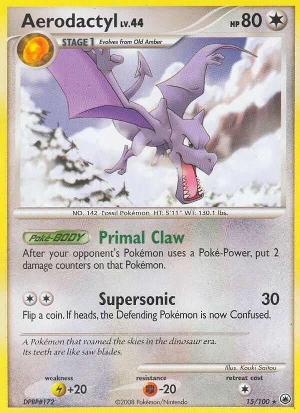 Carta Aerodactyl, número 15/100 da coleção Majestic Dawn