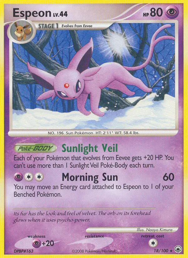 Carta Espeon, número 18/100 da coleção Majestic Dawn