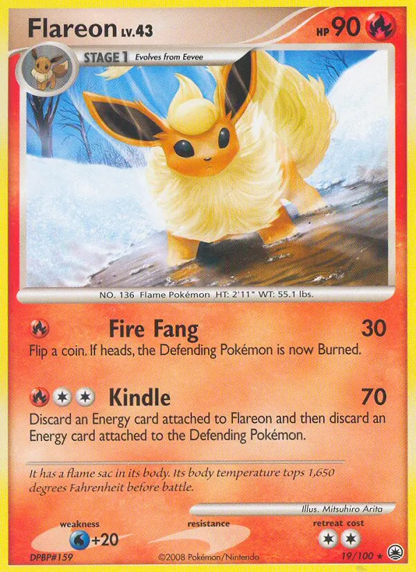 Carta Flareon, número 19/100 da coleção Majestic Dawn