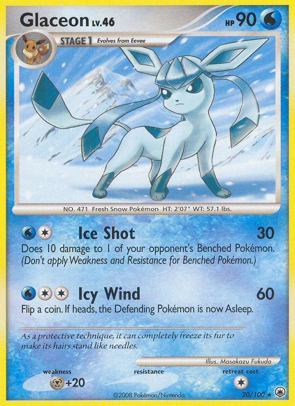 Carta Glaceon, número 20/100 da coleção Majestic Dawn