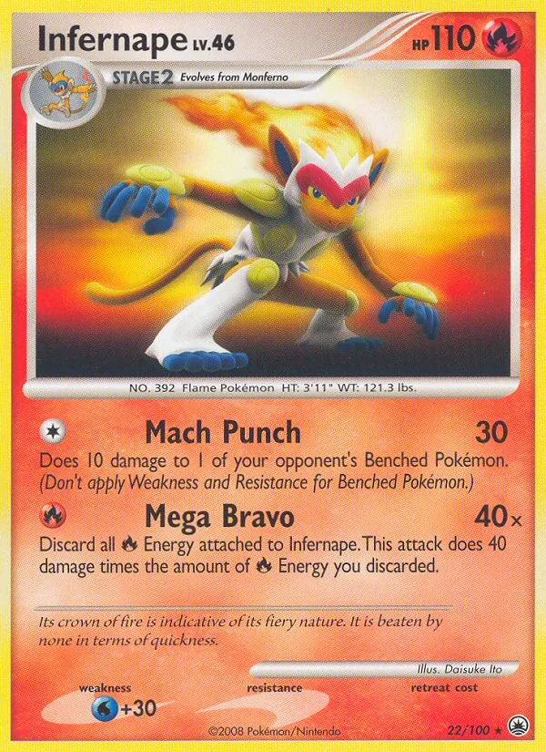 Carta Infernape, número 22/100 da coleção Majestic Dawn