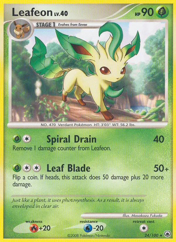 Carta Leafeon, número 24/100 da coleção Majestic Dawn