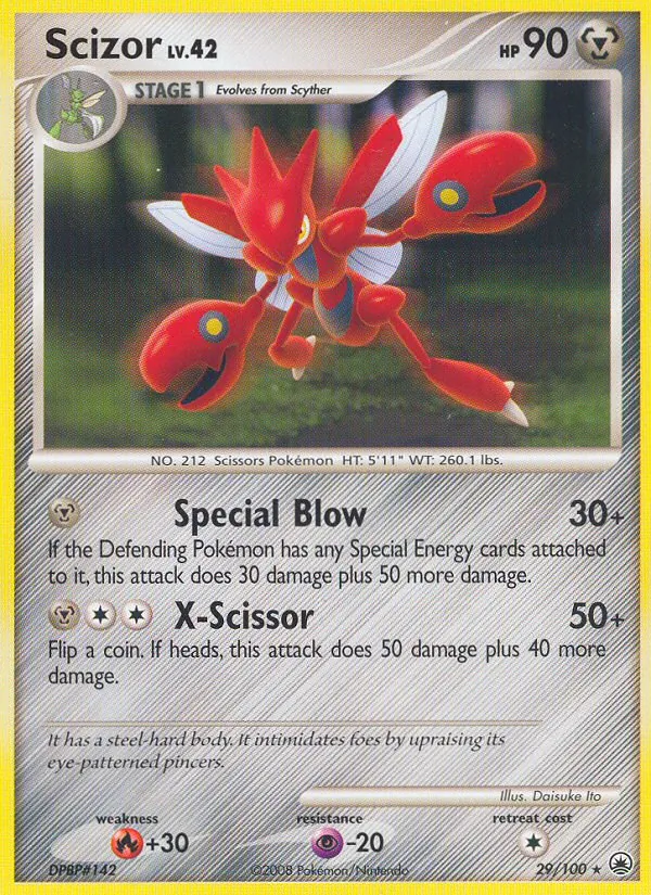 Carta Scizor, número 29/100 da coleção Majestic Dawn