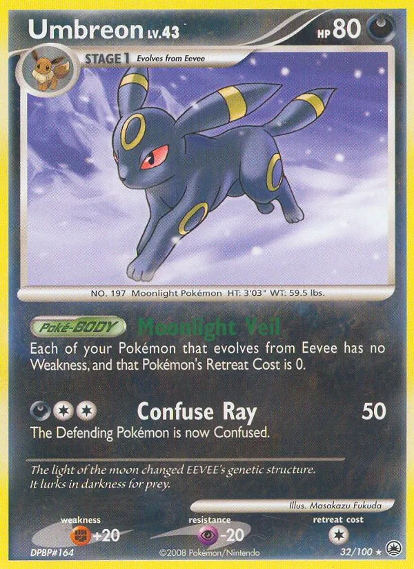 Carta Umbreon, número 32/100 da coleção Majestic Dawn