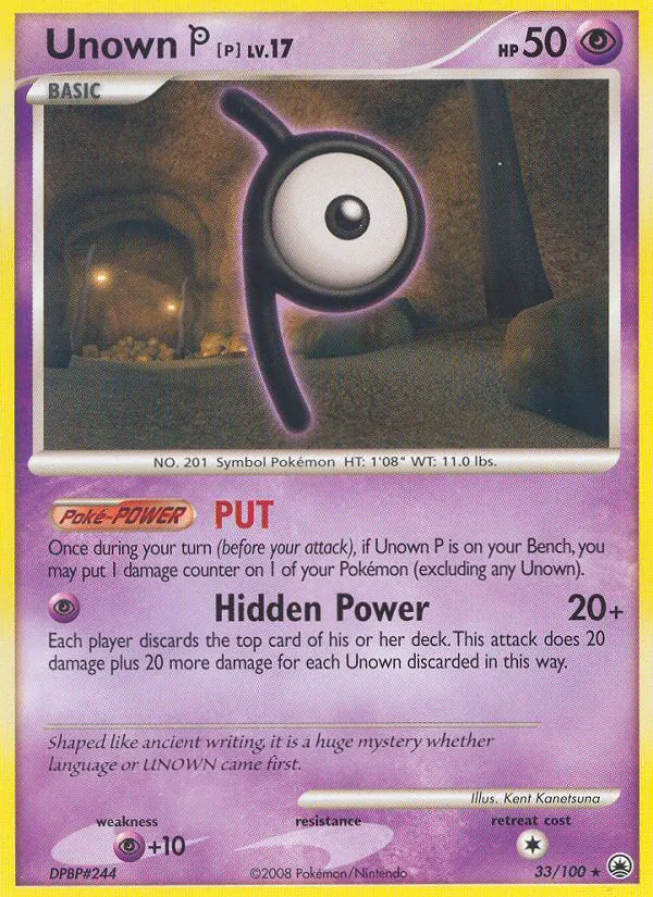 Carta Unown P, número 33/100 da coleção Majestic Dawn