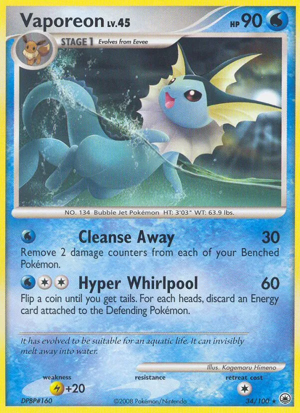 Carta Vaporeon, número 34/100 da coleção Majestic Dawn