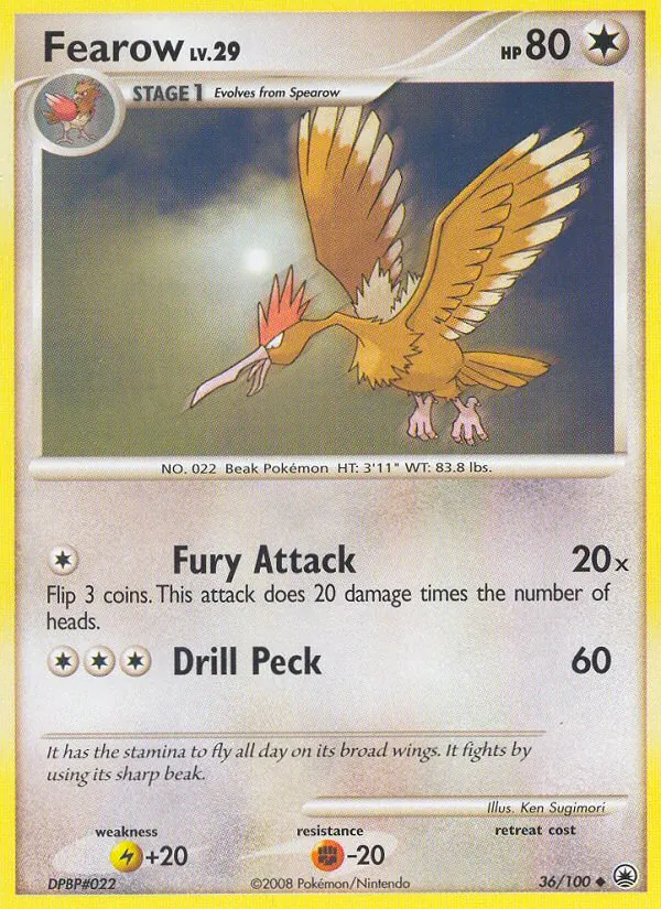 Carta Fearow, número 36/100 da coleção Majestic Dawn