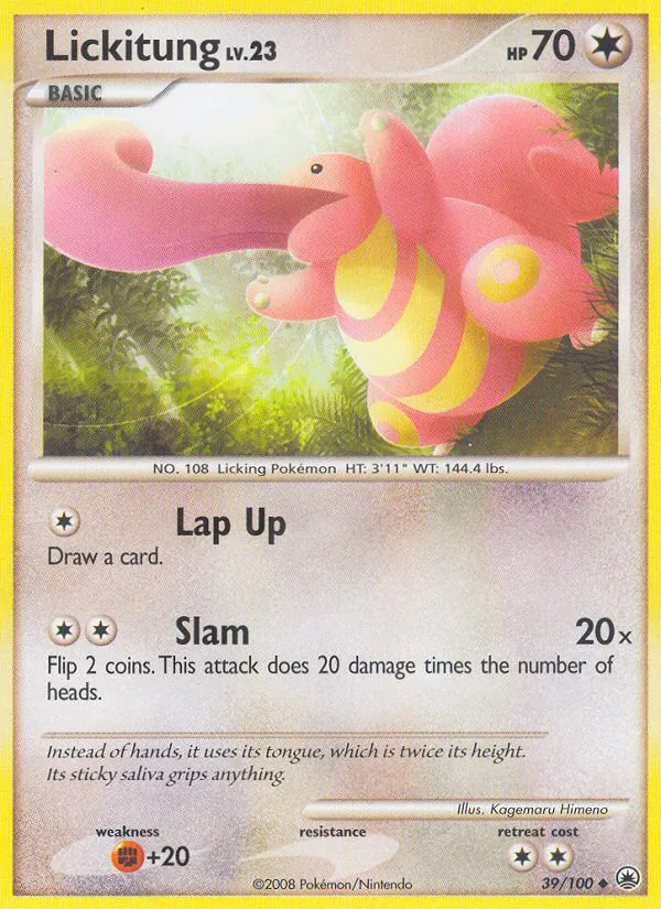 Carta Lickitung, número 39/100 da coleção Majestic Dawn