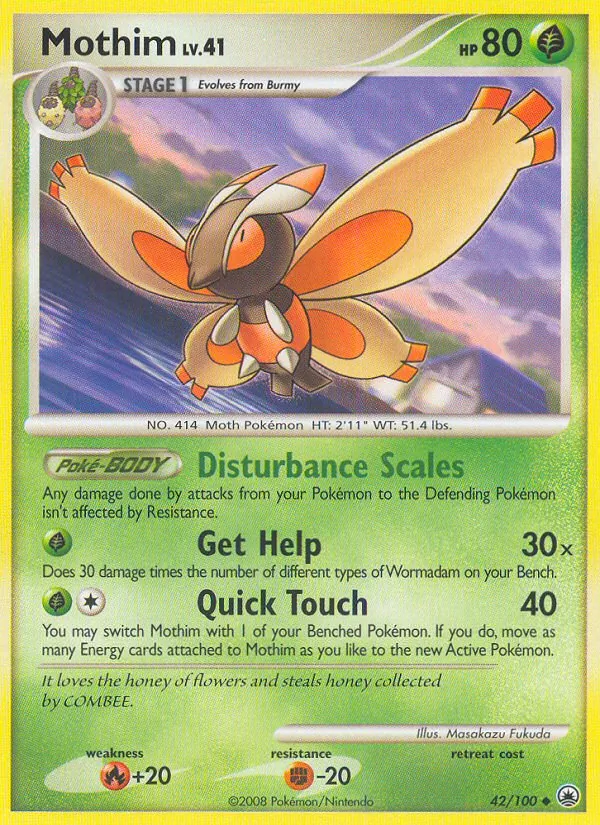 Carta Mothim, número 42/100 da coleção Majestic Dawn