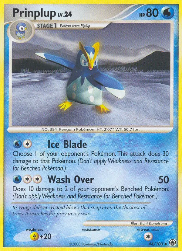 Carta Prinplup, número 44/100 da coleção Majestic Dawn