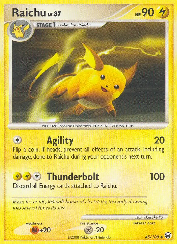 Carta Raichu, número 45/100 da coleção Majestic Dawn