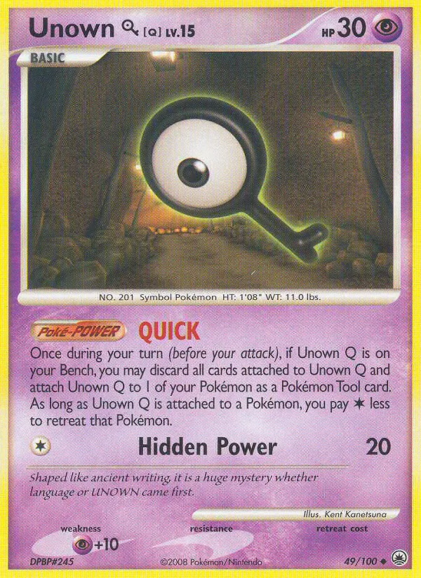 Carta Unown Q, número 49/100 da coleção Majestic Dawn