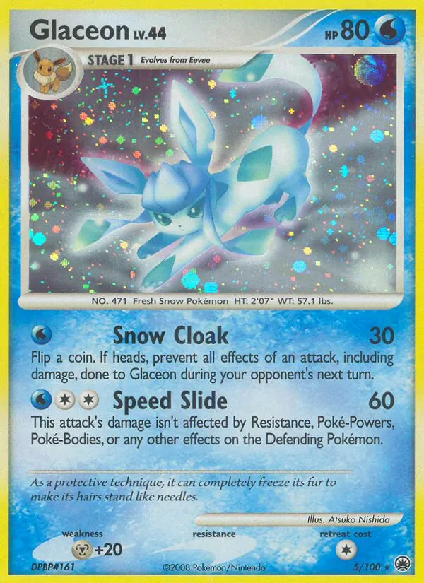 Carta Glaceon, número 5/100 da coleção Majestic Dawn