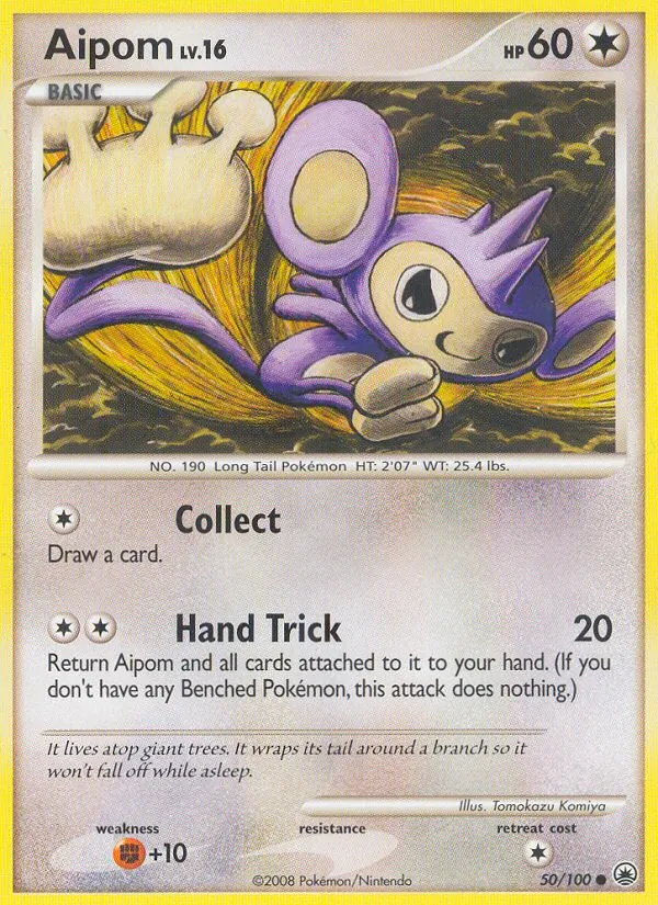 Carta Aipom, número 50/100 da coleção Majestic Dawn