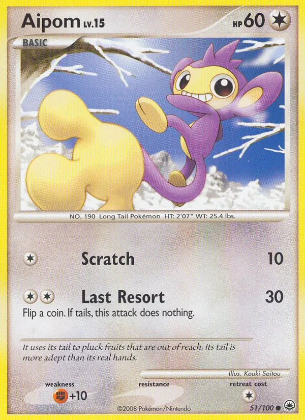 Carta Aipom, número 51/100 da coleção Majestic Dawn