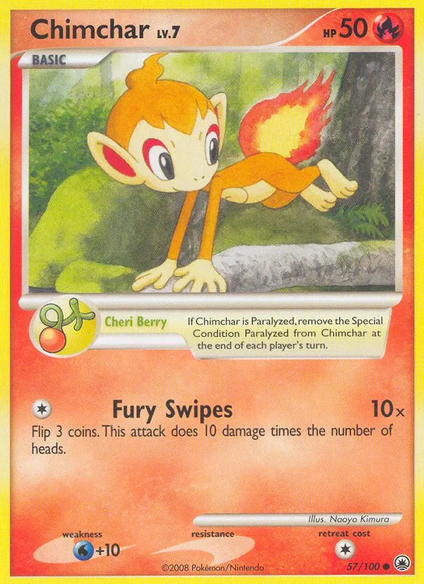 Carta Chimchar, número 57/100 da coleção Majestic Dawn