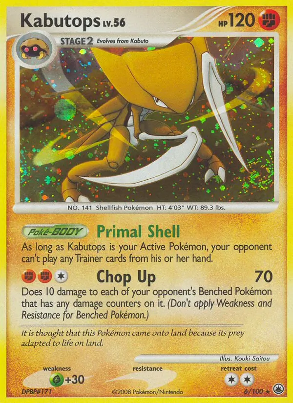 Carta Kabutops, número 6/100 da coleção Majestic Dawn