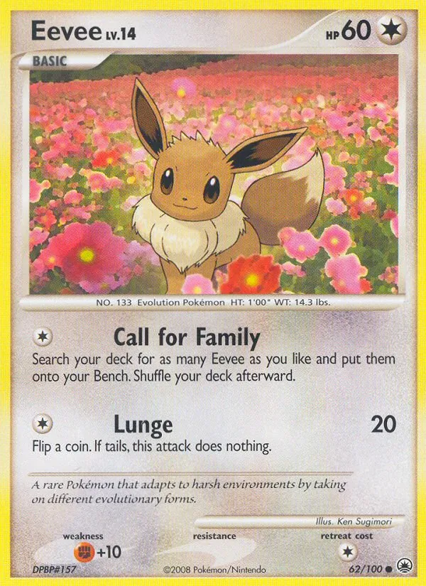 Carta Eevee, número 62/100 da coleção Majestic Dawn