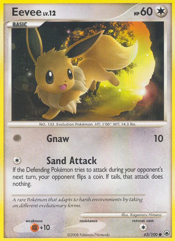 Carta Eevee, número 63/100 da coleção Majestic Dawn