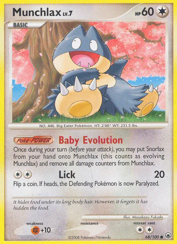 Carta Munchlax, número 68/100 da coleção Majestic Dawn