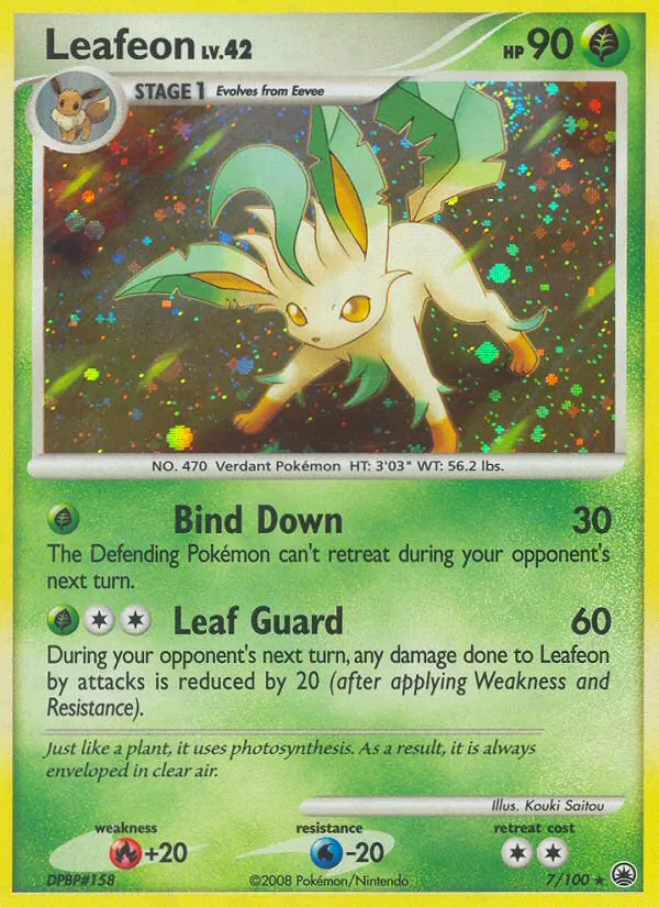 Carta Leafeon, número 7/100 da coleção Majestic Dawn