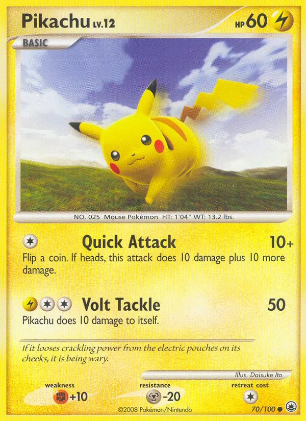 Carta Pikachu, número 70/100 da coleção Majestic Dawn